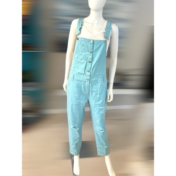 COCO KELLY Super cute distressed overalls S M L XL - Picture 2 of 8